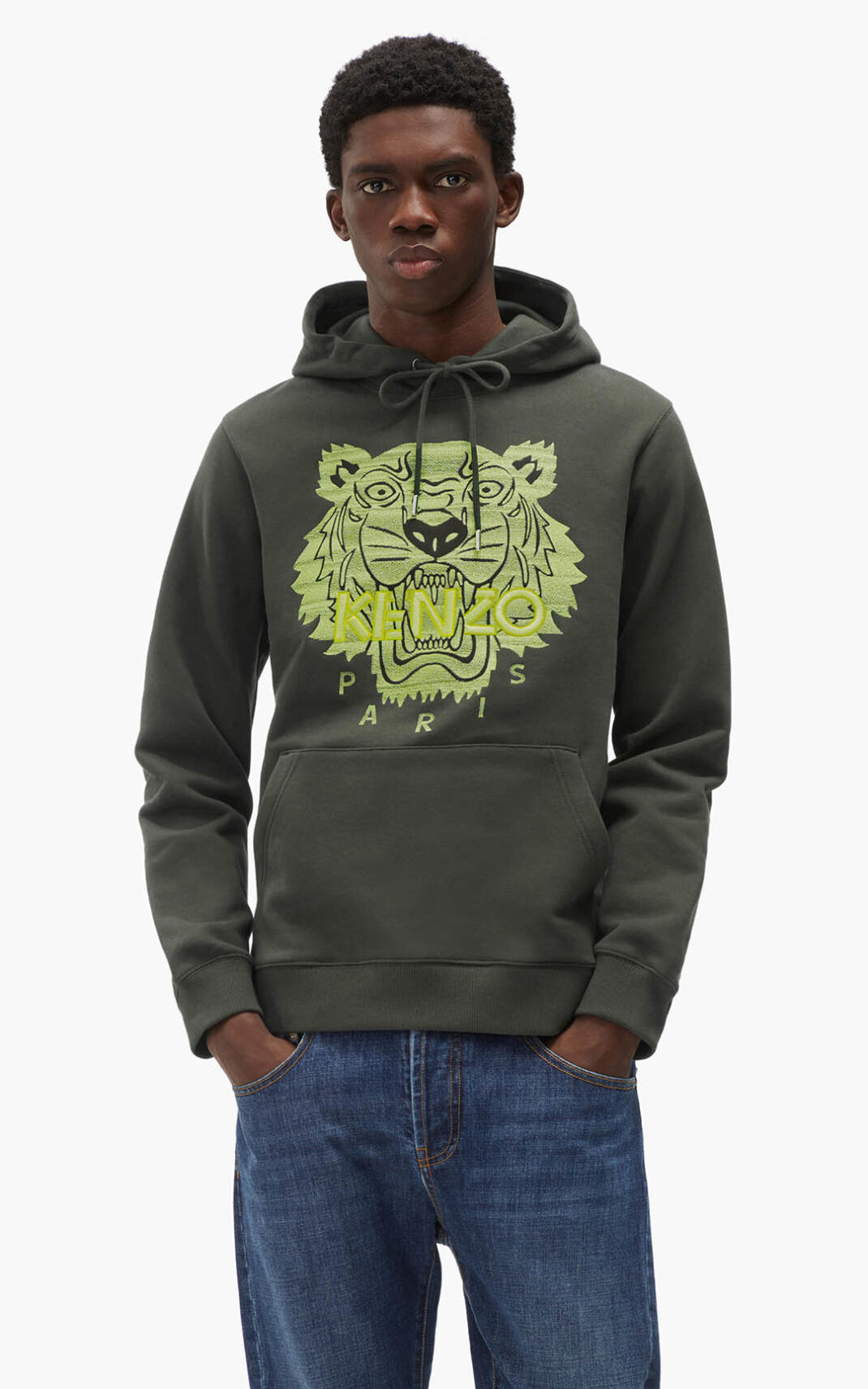 Kenzo Tiger Sudaderas Con Capucha Hombre Kaki Oscuro | 2904583-YR